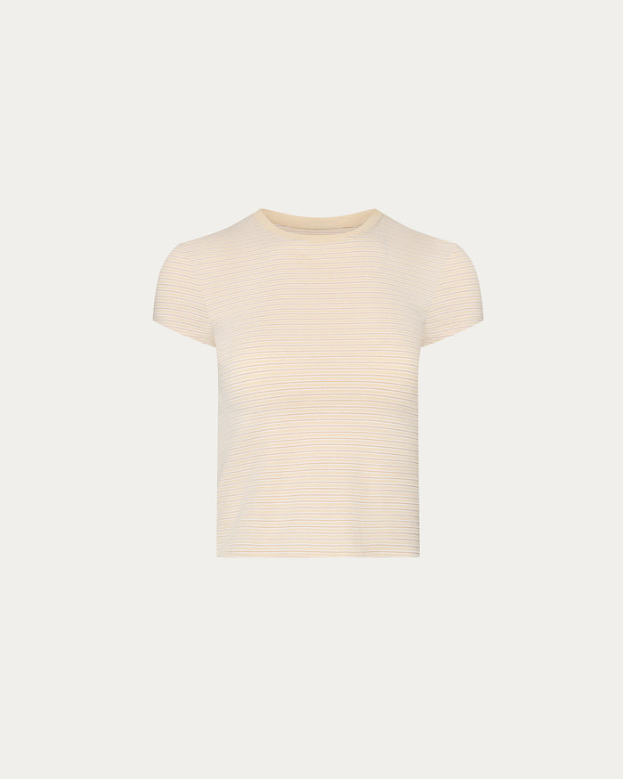 Striped Stretch Cotton Cropped Baby Tee - Macadamia Multi