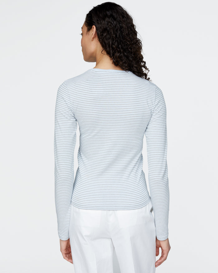 Striped Stretch Cotton Long Sleeve Baby Tee - Cool Water Multi