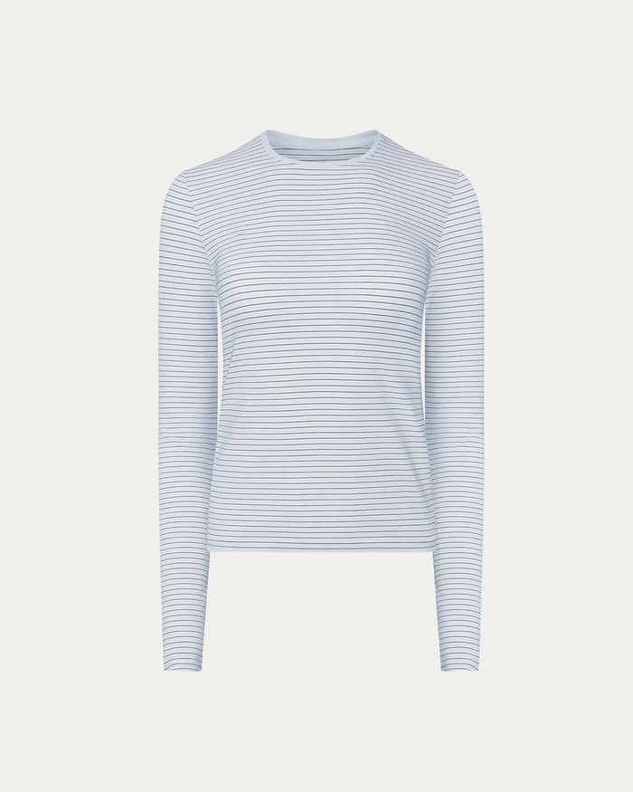 Striped Stretch Cotton Long Sleeve Baby Tee - Cool Water Multi