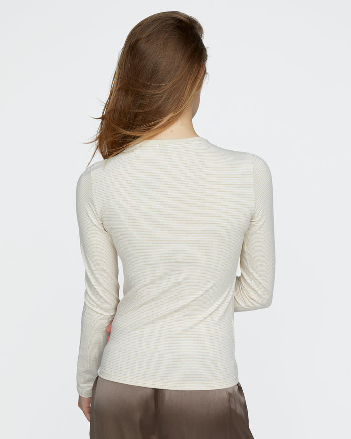Striped Stretch Cotton Long Sleeve Baby Tee - Macadamia Multi