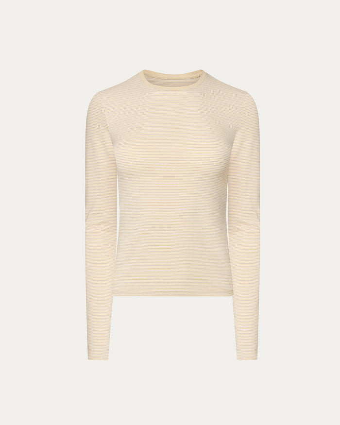 Striped Stretch Cotton Long Sleeve Baby Tee - Macadamia Multi