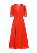 SURI FLUTTER SLEEVE MIDI DRESS - BRIGHT POPPY