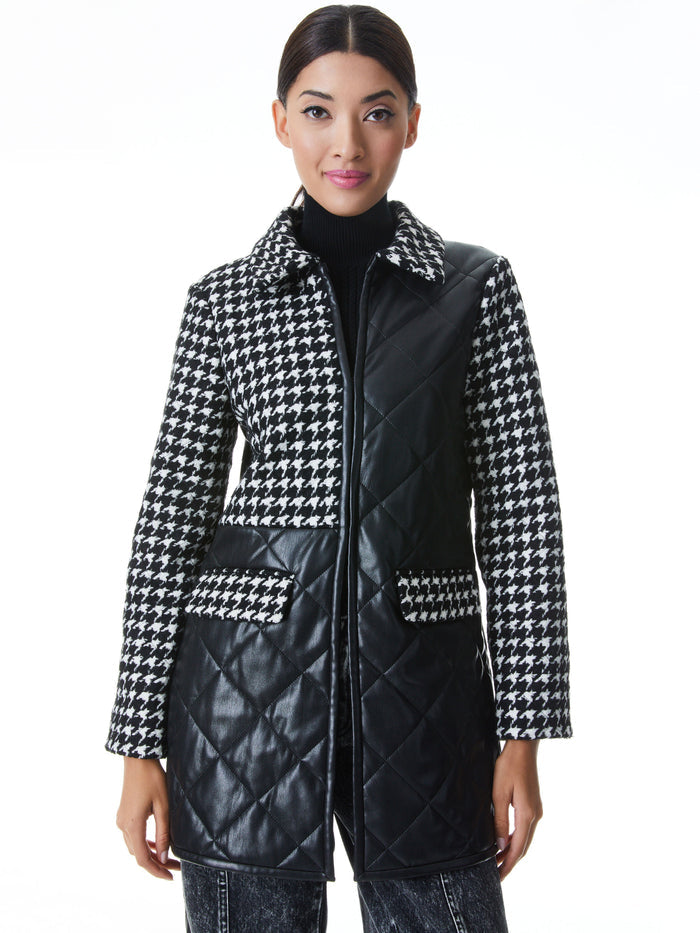SUSAN QUILTED VEGAN LEATHER COAT - BLACK/WHITE