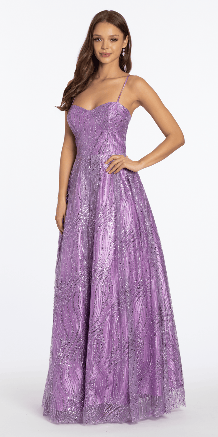 lavendar/size/4/missy/Camille La Vie/Swirl Glitter Mesh Sweetheart Ballgown with Pockets /front