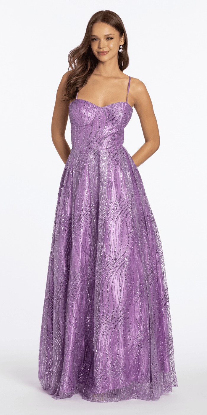 lavendar/size/4/missy/Camille La Vie/Swirl Glitter Mesh Sweetheart Ballgown with Pockets /front alt