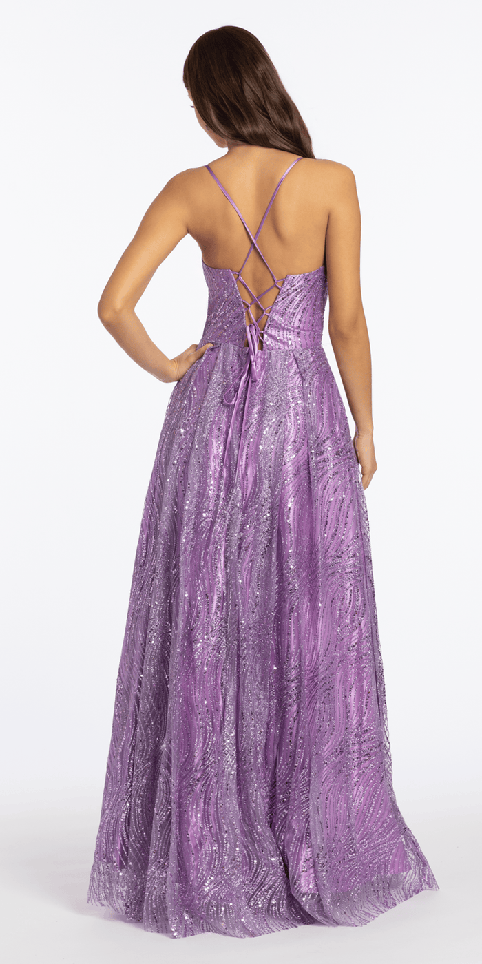 lavendar/size/4/missy/Camille La Vie/Swirl Glitter Mesh Sweetheart Ballgown with Pockets /back