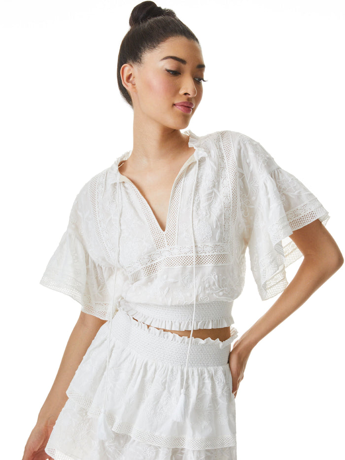 TABITHA EMBROIDERED CROP BLOUSE - OFF WHITE