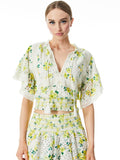 TABITHA EYELET RUFFLE SLEEVE CROPPED BLOUSE - DRIFTING BY FLORAL