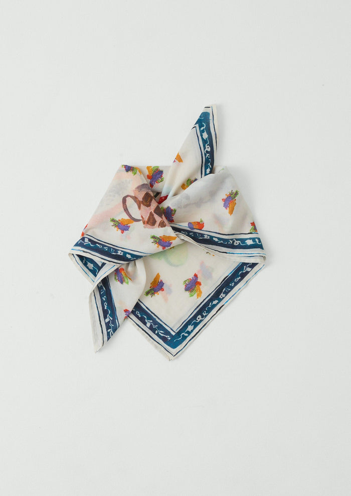 Table Setting Print Cotton Bandana | Ecru Multi