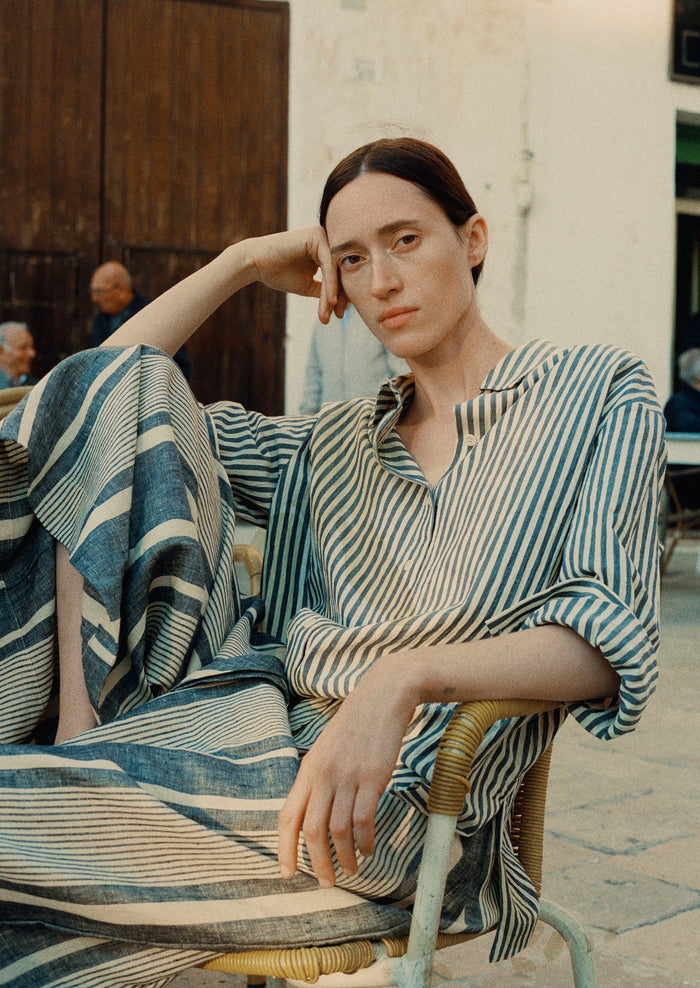 Tablier Stripe Easy Cotton Shirt | Workshop Blue