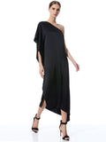 TAE CRYSTAL STRAP ASYMMETRICAL MAXI DRESS - BLACK