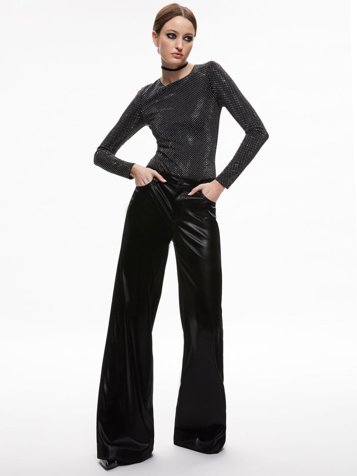 TAEYN EMBELLISHED CREW NECK BODYSUIT - BLACK/SILVER
