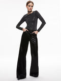 TAEYN EMBELLISHED CREW NECK BODYSUIT - BLACK/SILVER