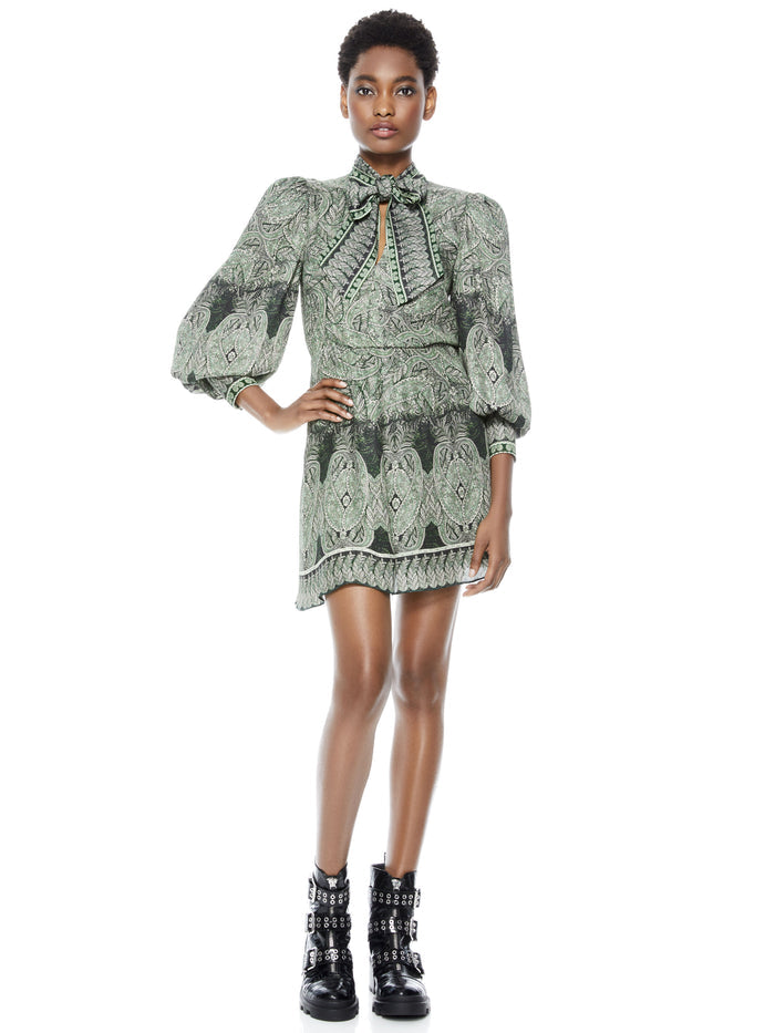 TANISHA TIE NECK MINI DRESS - BOHEMIA MULTI