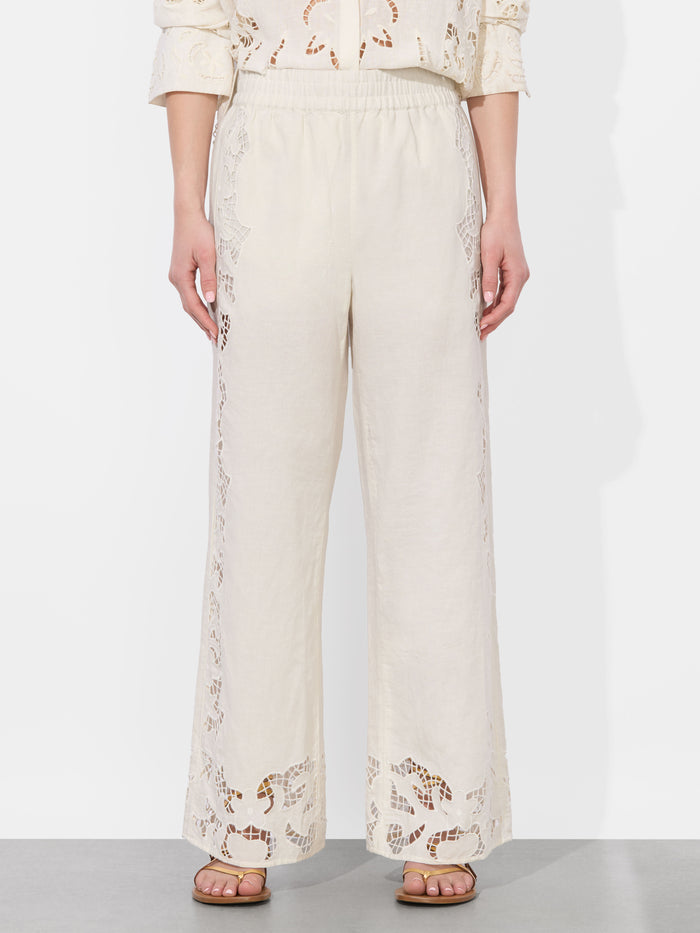 TANYA EYELET PULL ON PANT - OFF WHITE