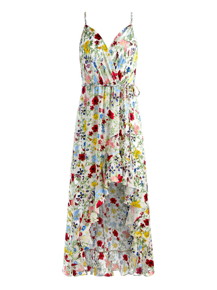 TARA HI LO CASCADING RUFFLE MIDI DRESS - DOLLHOUSE