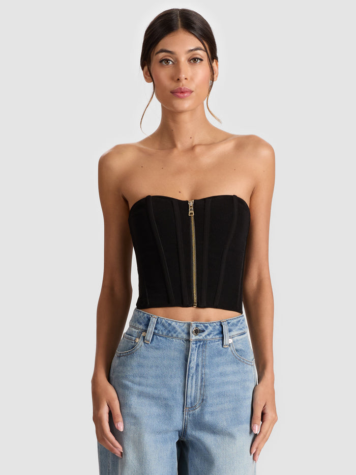 TASHA ZIP FRONT CORSET - BLACK