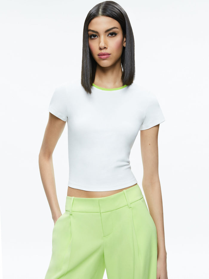 TASHIA RINGER BABY TEE - OFF WHITE/SHARP GREEN