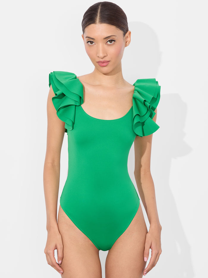 TAWNY RUFFLE BODYSUIT - LIGHT EMERALD