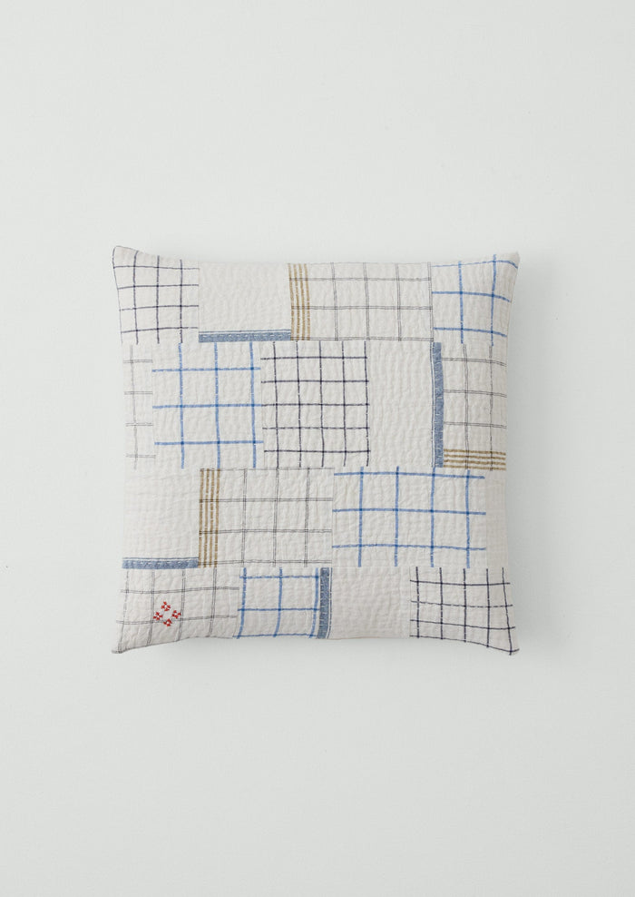 Tea Towel Check Patchwork Cushion Cover | Ecru/Multi
