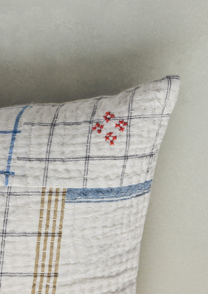 Tea Towel Check Patchwork Cushion Cover | Ecru/Multi