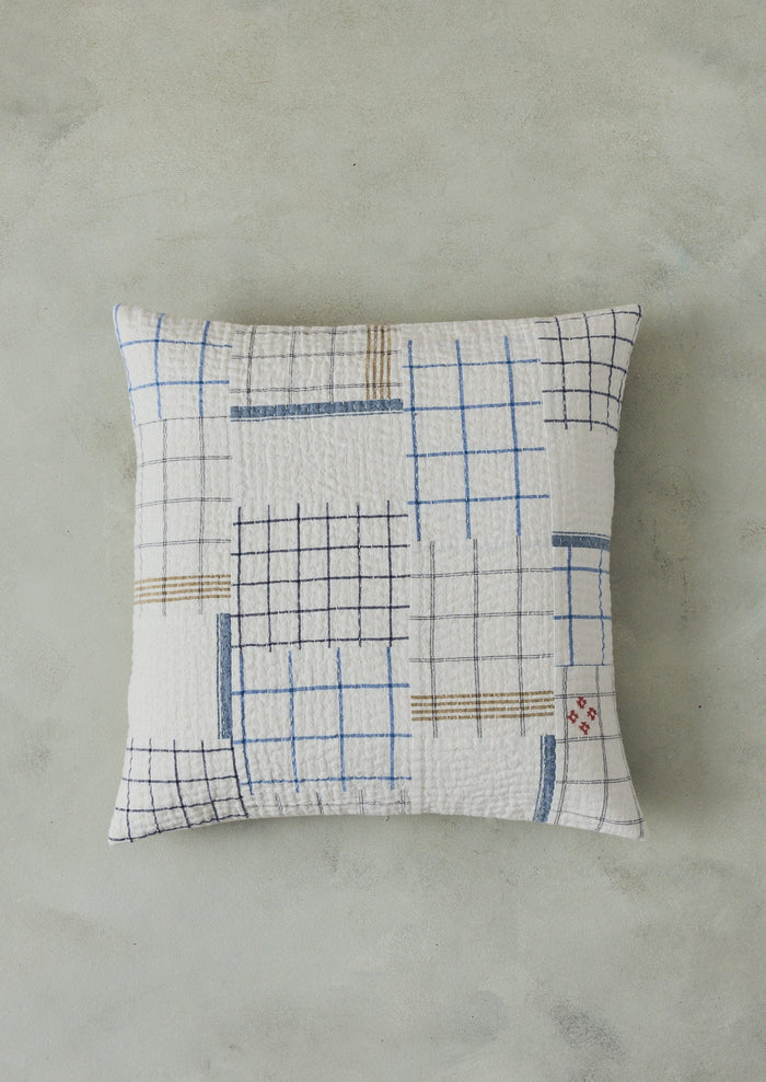 Tea Towel Check Patchwork Cushion Cover | Ecru/Multi