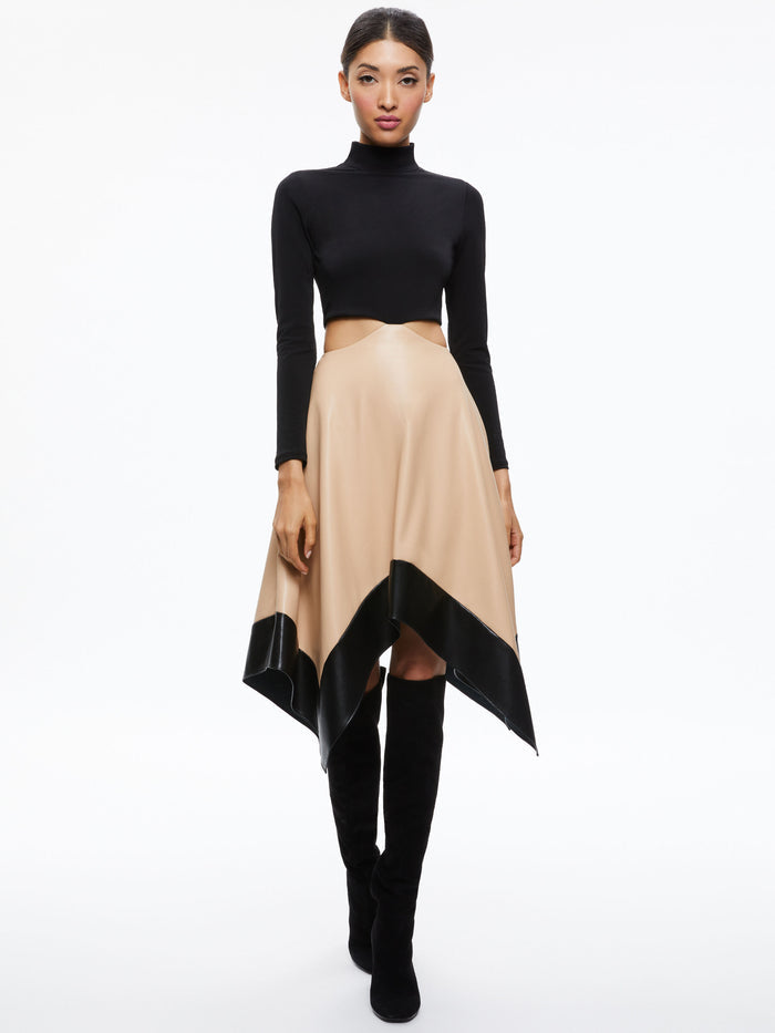 TEMIKA CUT OUT MIDI DRESS - BLACK/ALMOND