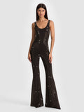 TERESA EMBELLISHED JUMPSUIT - BLACK/DORADO