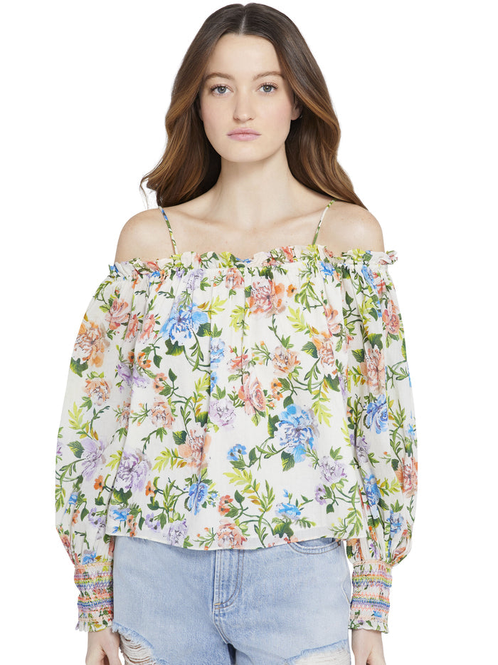 TEREZA FLORAL OFF SHOULDER BLOUSE - GARDENIA