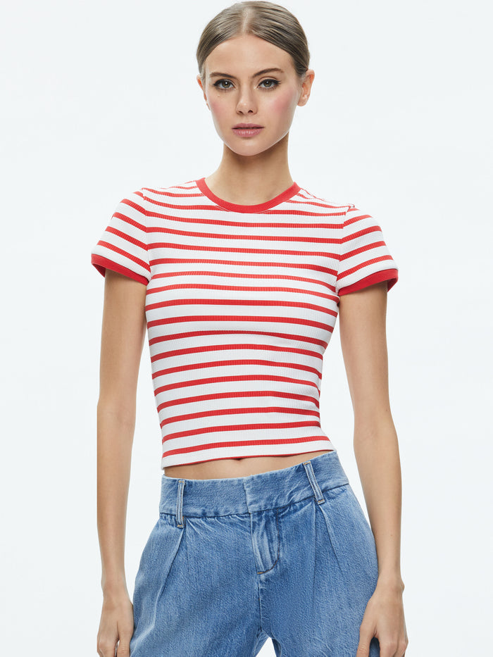 TESS BABY TEE - OFF WHITE/BRIGHT RUBY STRIPE