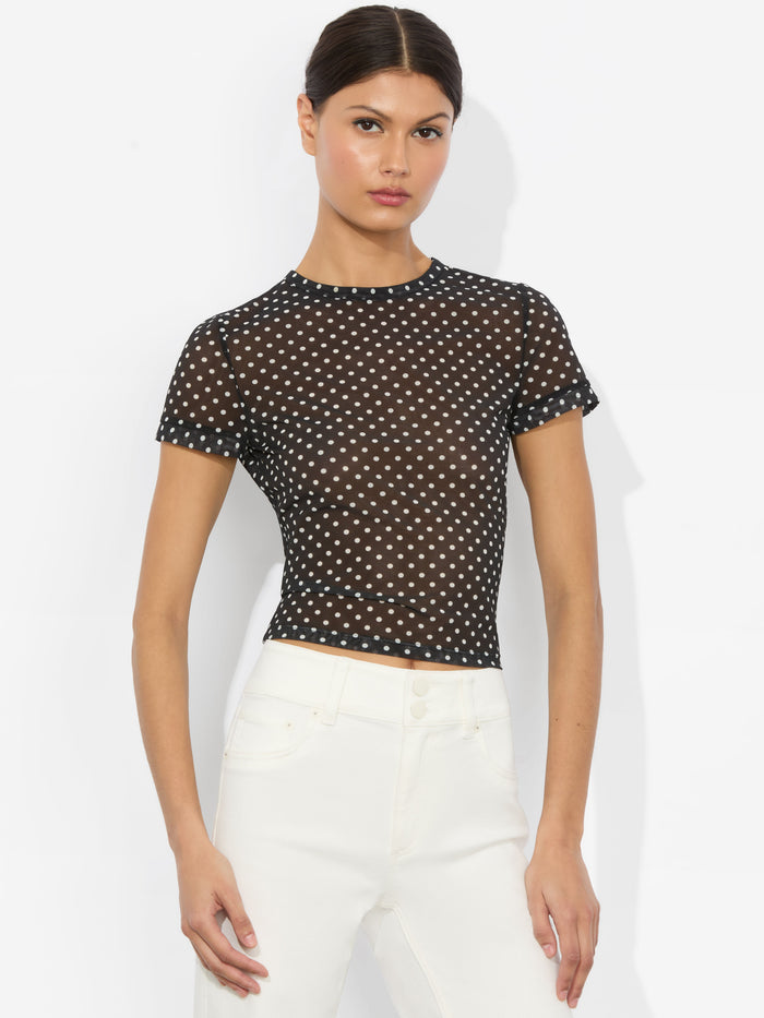 TESS TEE - BLACK/OFF WHITE POLKA DOT