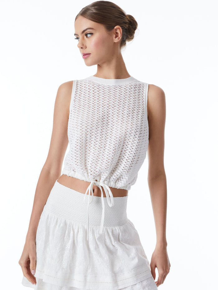 TEVIN CROPPED DRAWSTRING HEM TANK - SOFT WHITE
