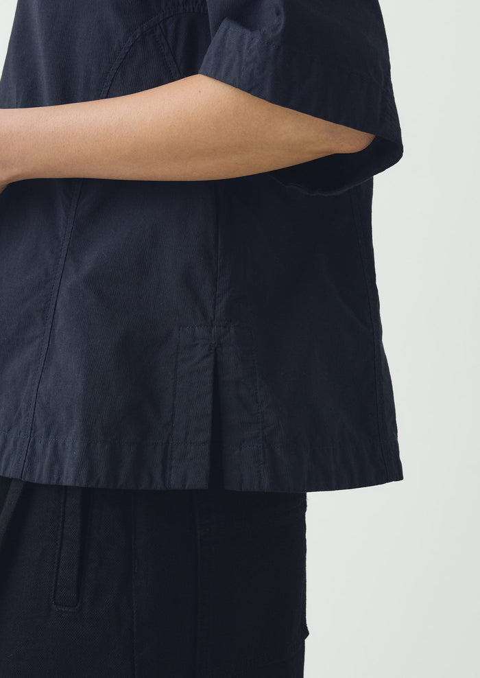Textured Cotton Poplin V-Neck Top | Ink