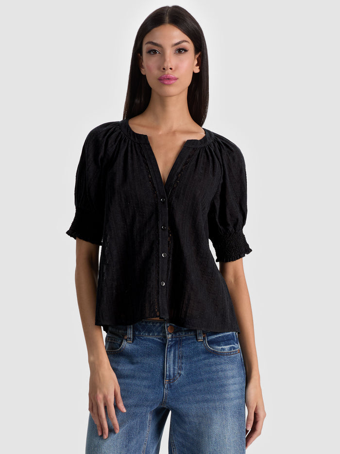 THALIA BUTTON DOWN BLOUSE - BLACK