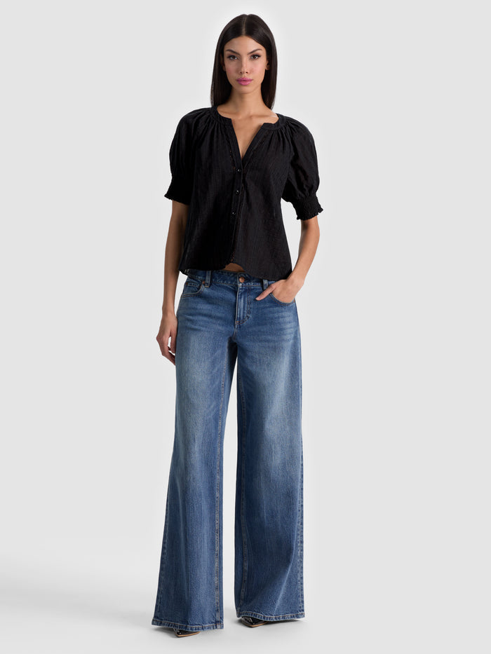 THALIA BUTTON DOWN BLOUSE - BLACK