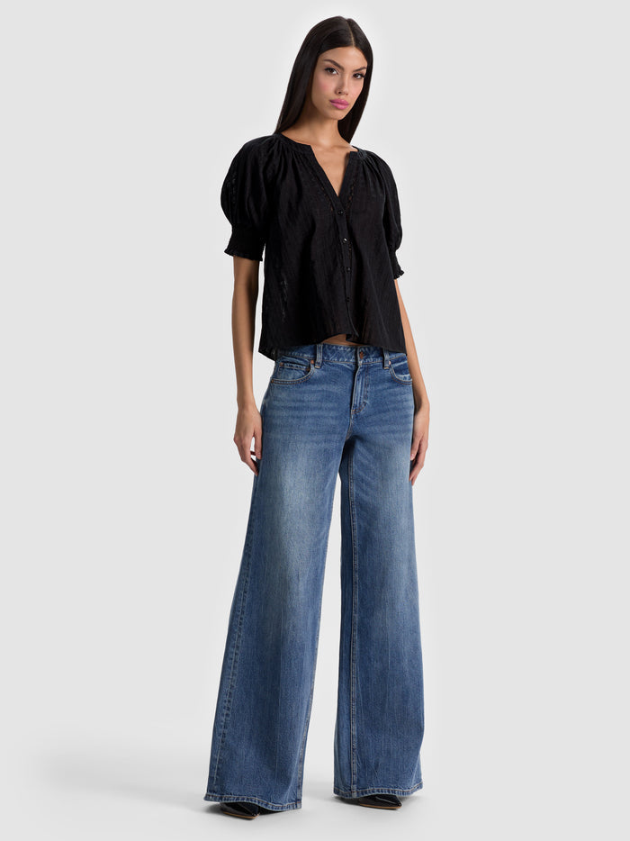 THALIA BUTTON DOWN BLOUSE - BLACK