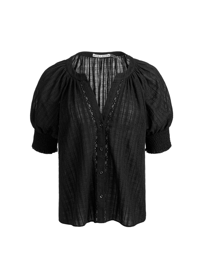 THALIA BUTTON DOWN BLOUSE - BLACK