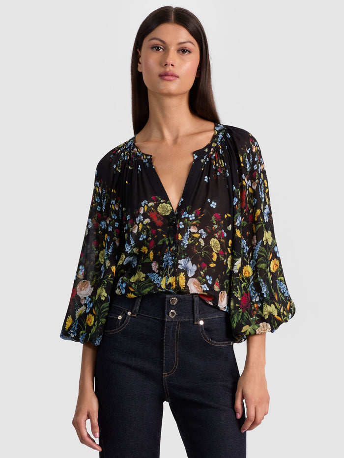 THALIA BUTTON DOWN BLOUSE - SOCIAL HOUR BLACK