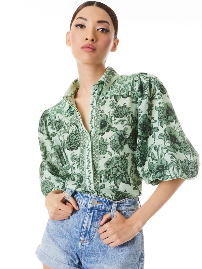 TIFFIE PUFF SLEEVE BLOUSE - JOURNEY FLORAL LIGHT SAGE