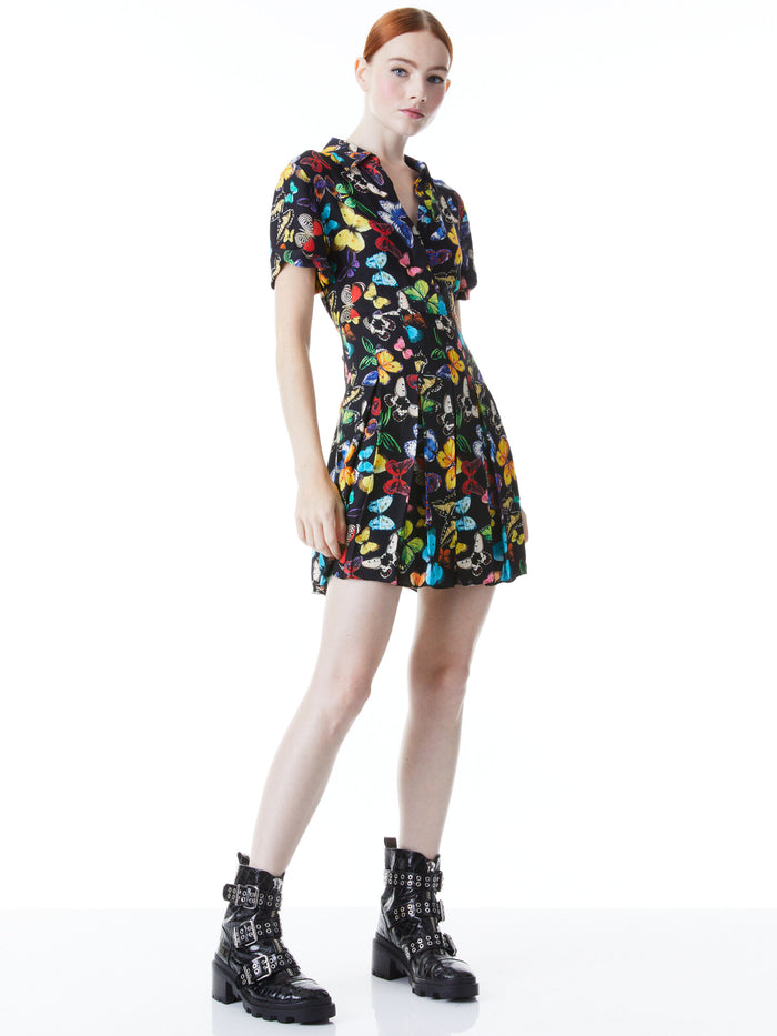 TORI SHORT SLEEVE PLEATED SHIRT DRESS - BUTTERFLY HIGH BLACK
