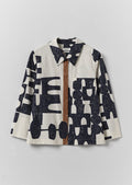 Totem Print Cotton Poplin Shirt | Ink/Dove
