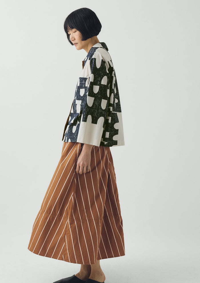 Totem Print Cotton Poplin Shirt | Ink/Dove
