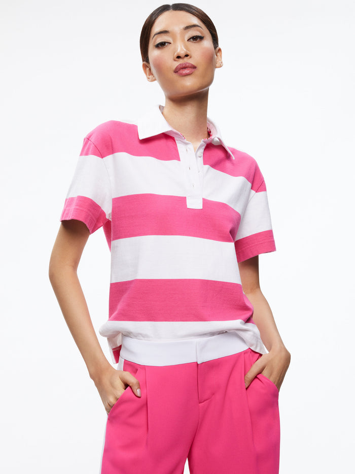 TREVA BOXY POLO SHIRT - CANDY/WHITE