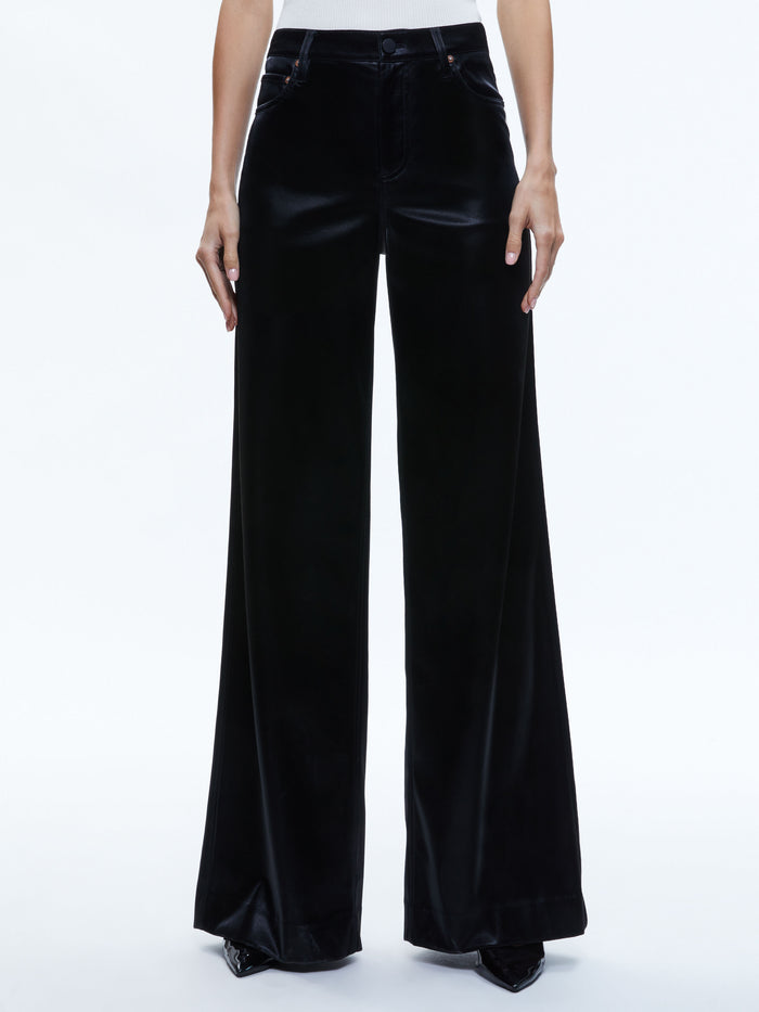 TRISH SHINY VEGAN LEATHER BAGGY PANT - BLACK