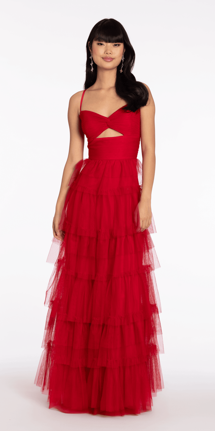 red/size/4/missy/Camille La Vie/Tulle Tiered Sweetheart Ballgown with Keyhole/front