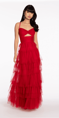 red/size/4/missy/Camille La Vie/Tulle Tiered Sweetheart Ballgown with Keyhole/front alt