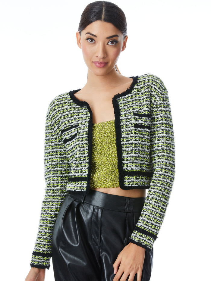 TYLER CROPPED CARDIGAN - BLACK/SOFT WHITE