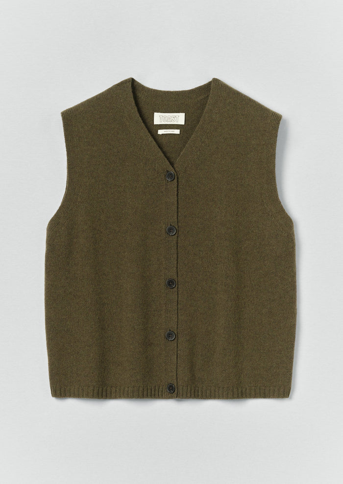 V Neck Wool Cashmere Tank | Olive Melange