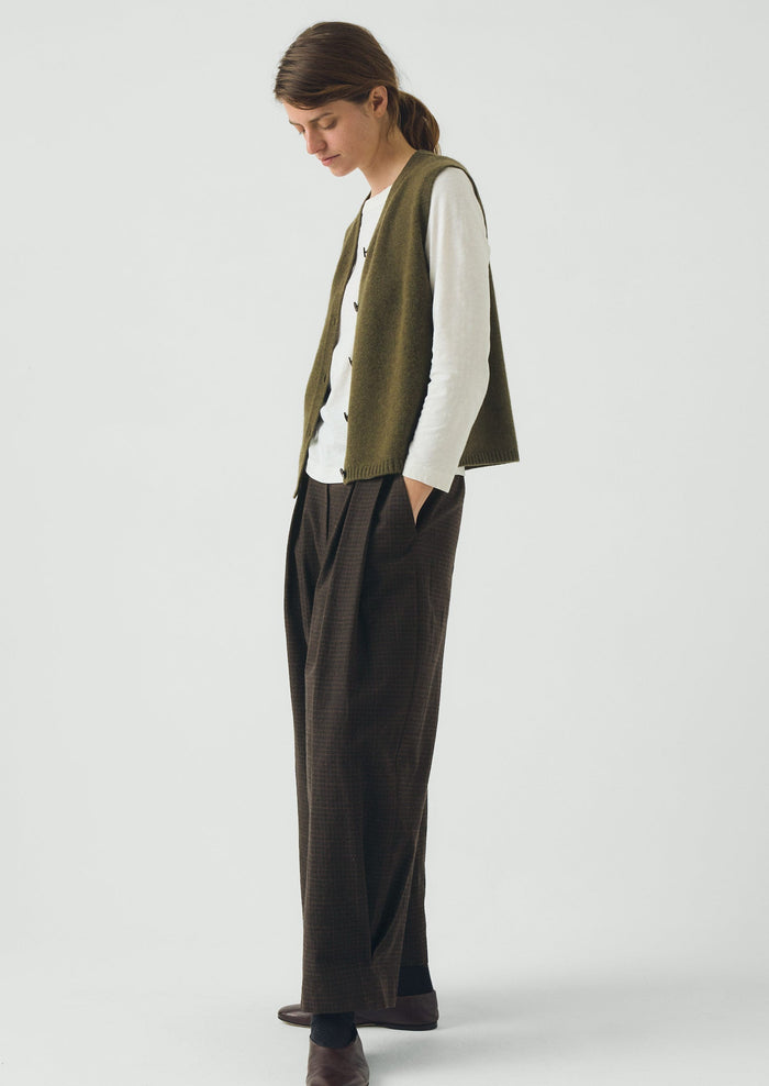 V Neck Wool Cashmere Tank | Olive Melange