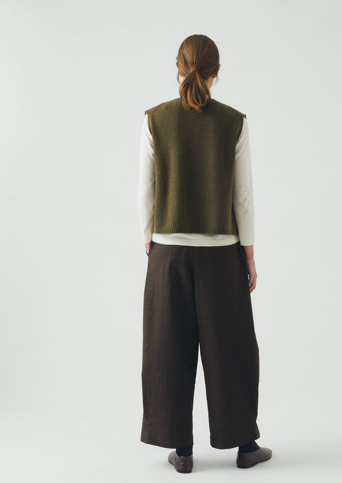 V Neck Wool Cashmere Tank | Olive Melange